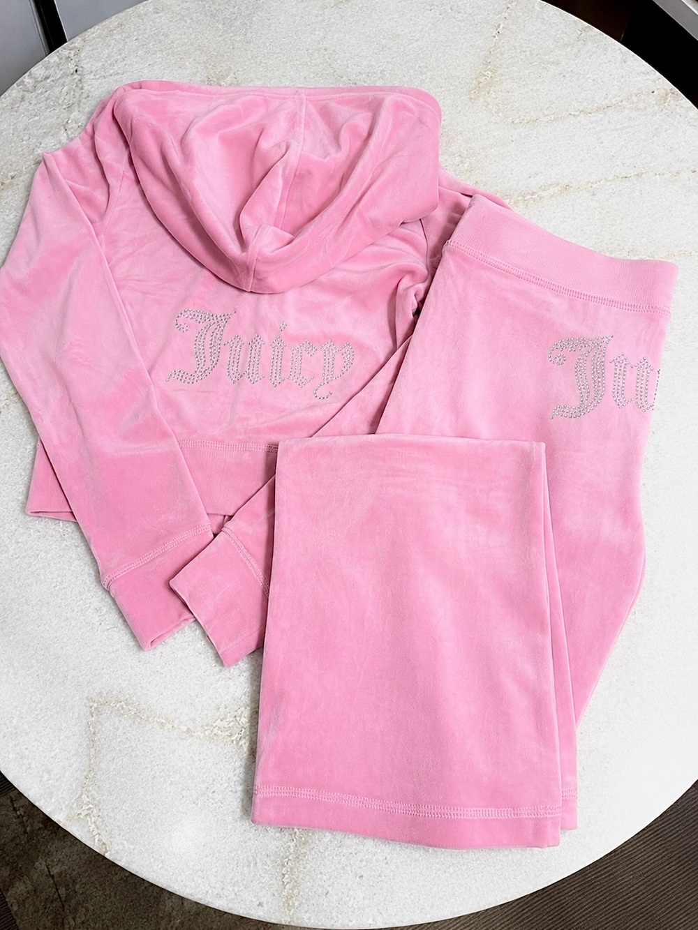 NWT JUICY COUTURE PINK VELOUR SMALL BLING TRACK SET - Picture 12 of 16